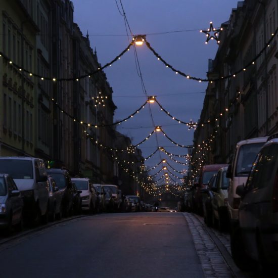 Weihnachtsschmuck auf der Prießnitzstraße