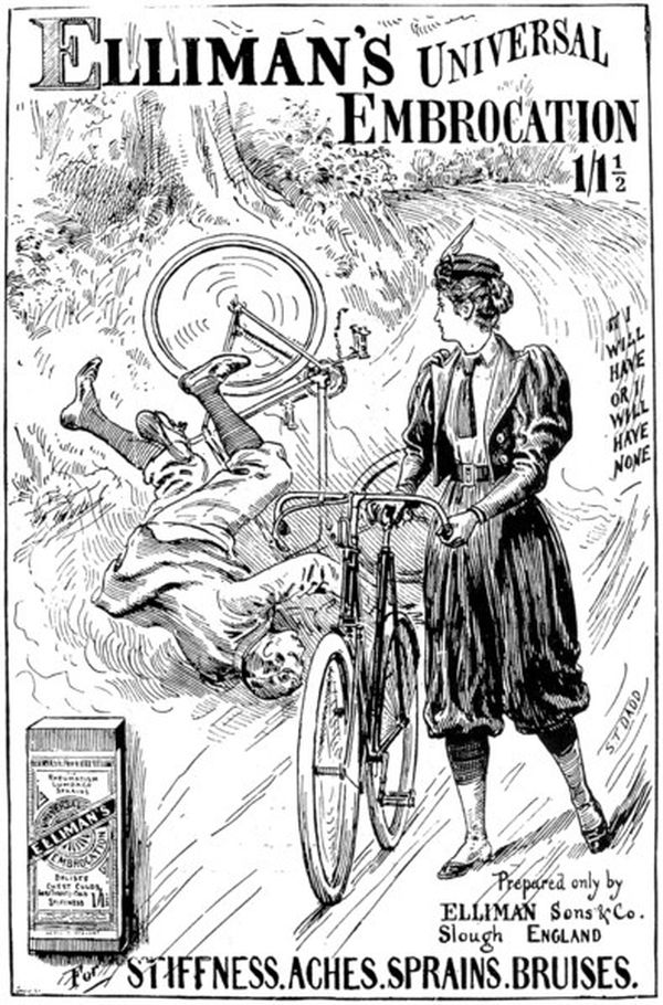 Radfahrerin in Pumphosen - Anzeige von 1900