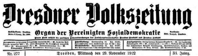 Dresdner Volkszeitung vom 29. November 1922