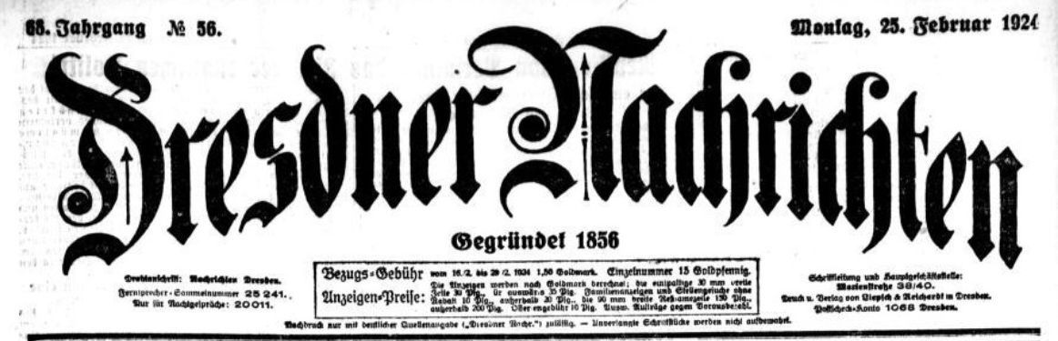 Dresdner Nachrichten vom 25. Februar 1924