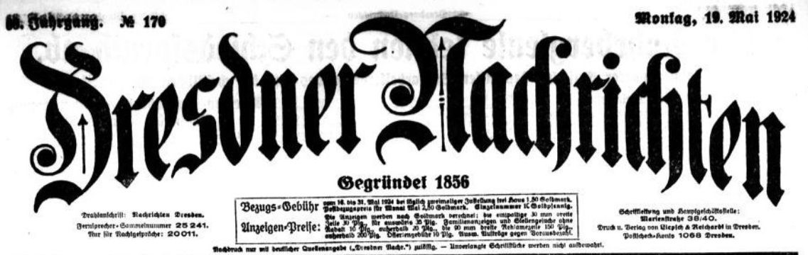 Dresdner Nachrichten vom 19.5.1924