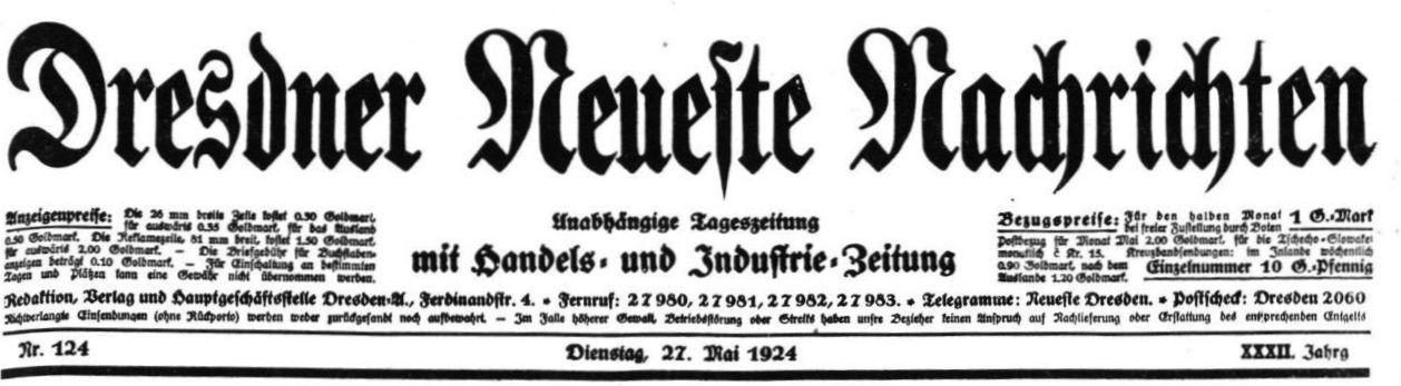 Dresdner Neueste Nachrichten vom Mai 1924