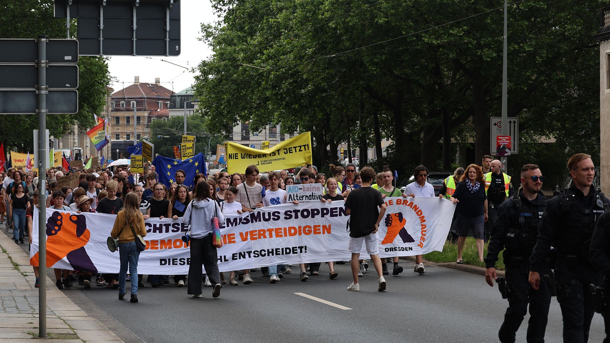 Über die Köpckestraße zog die Demo zum Carolaplatz. Foto: Florian Varga