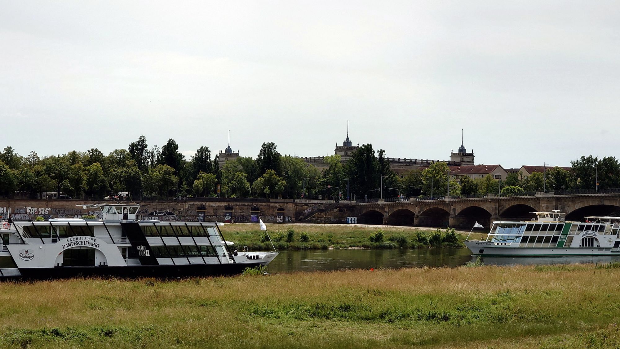 Elbe mit Dampfern in Dresden. Foto: Anton Launer