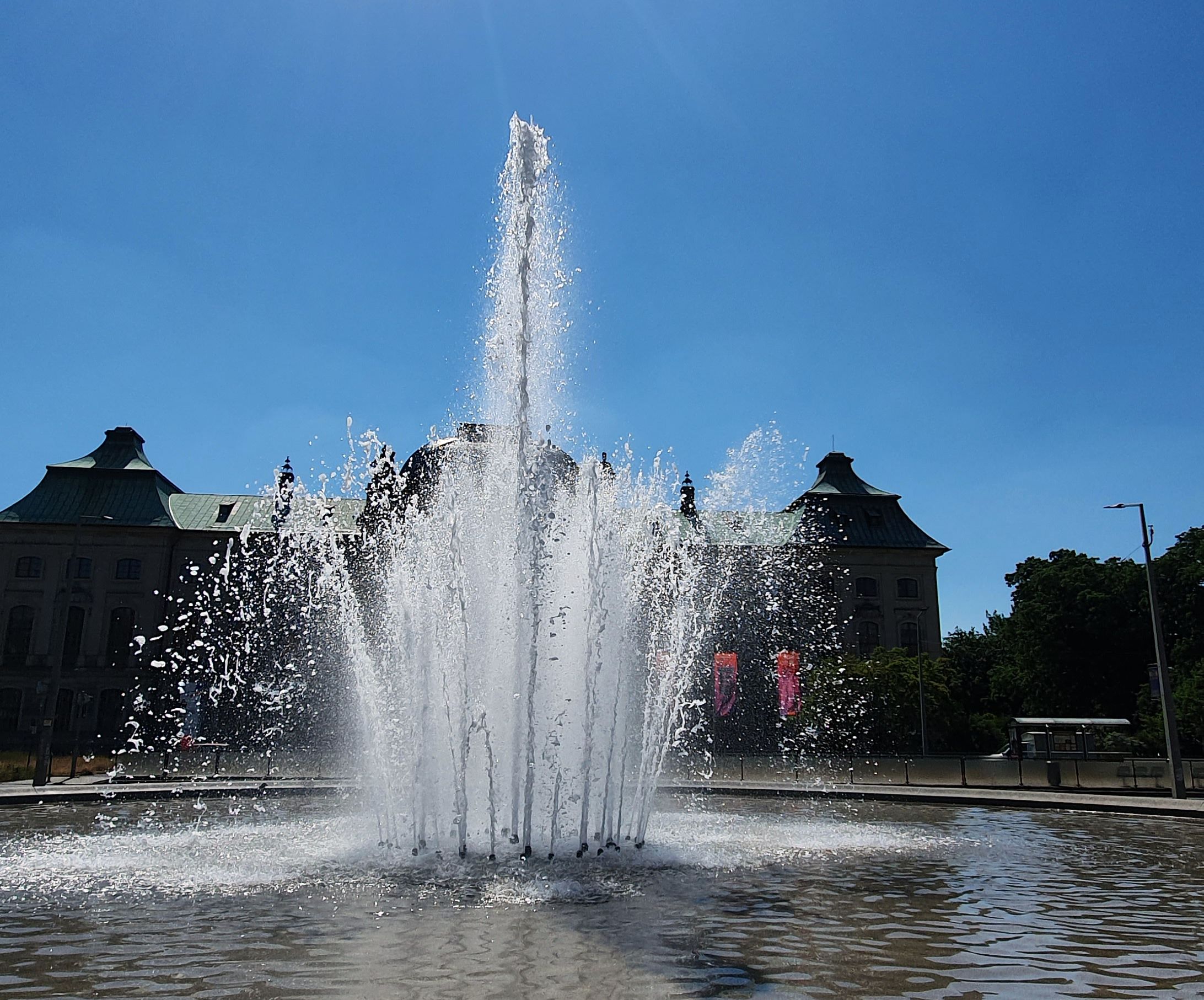 Sprudelt nur noch im September - der Brunnen vor dem Japanischen Palais. Foto: Archiv/Anton Launer