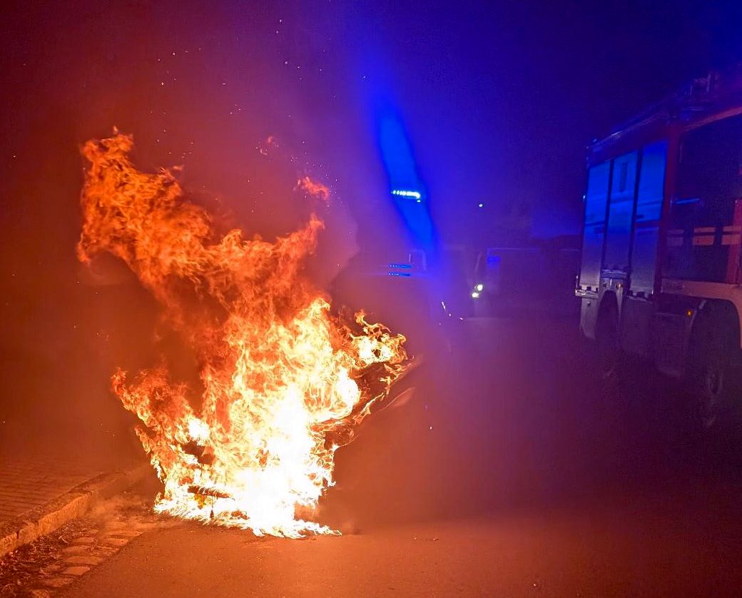 Als die Feuerwehr eintraf, stand der Wagen in Flammen. Foto: Feuerwehr Dresden