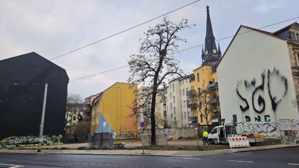 Der große Baum am Rande des ehemaligen Parkplatzes wird wohl gefällt werden. Die Fläche wird bebaut. Foto: Anton Launer